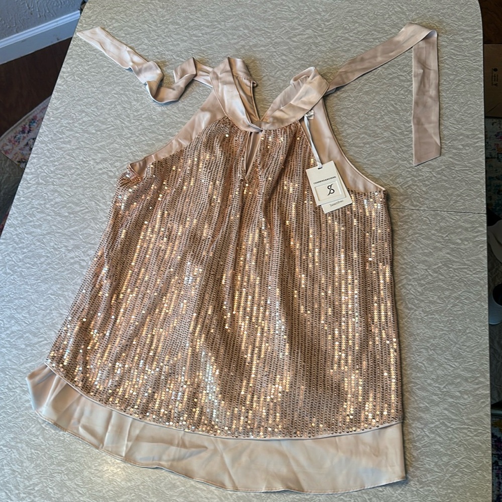 Gold sequined halter top. Size Large. NWT